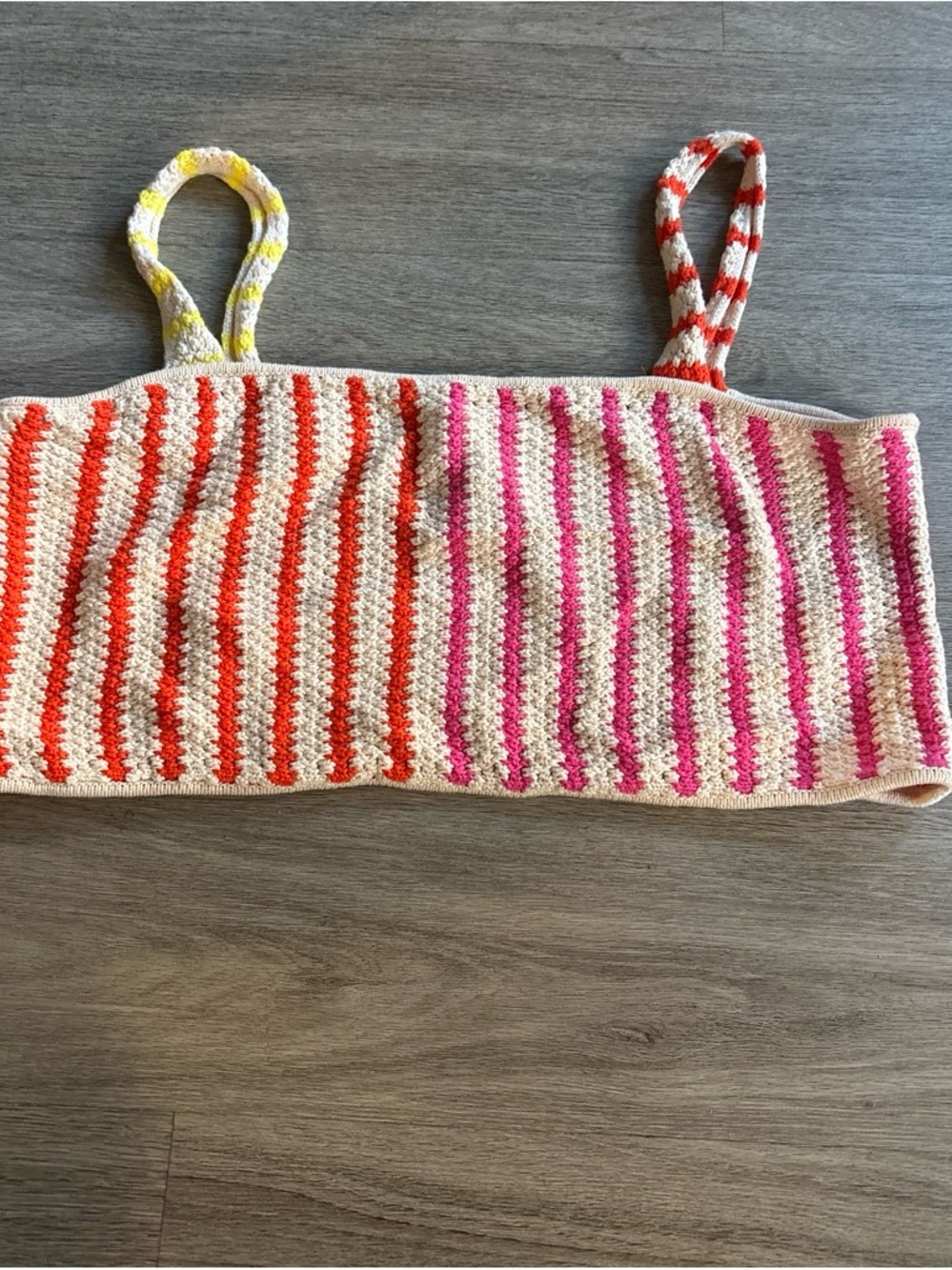 Striped Crochet Knit Crop Top in Cream with Pink & Orange Accents